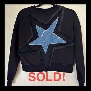 POL inspired * HANDMADE UPCYCLED ONE-OF-A-KIND BLACK CROPPED SWEATSHIRT * DENIM